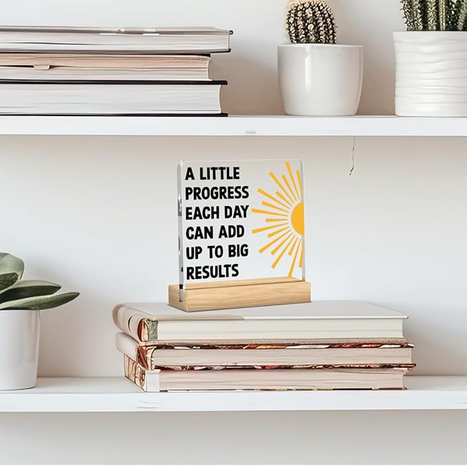 Motivational Mental Health Decoration, Therapy Office Desk Decor, School Counselor Gifts, Gifts for Women Psychologist School Counselor Therapist Halloween Christmas, A Little Progress Acrylic Sign