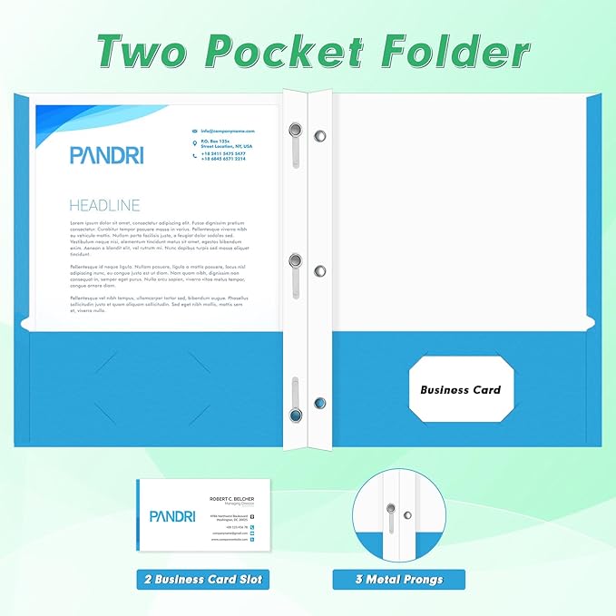 Two Pocket Folders, PANDRI 60 Pack Two Pocket Folders with Prongs, 2 Pocket 3 Prong Folders Designed for Office and Classroom, Letter Size, Assorted 5 Colors