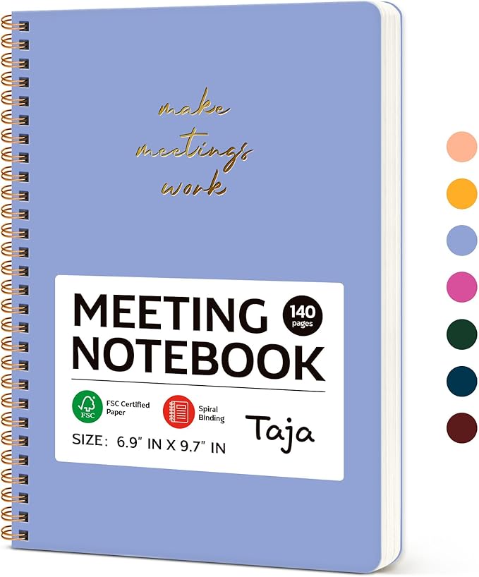 Taja Meeting Notebook for Work Organization - Work notebook with action items, Meeting Minutes Planner Notebook, Perfect Office Supplies for Men & Women - Lavender