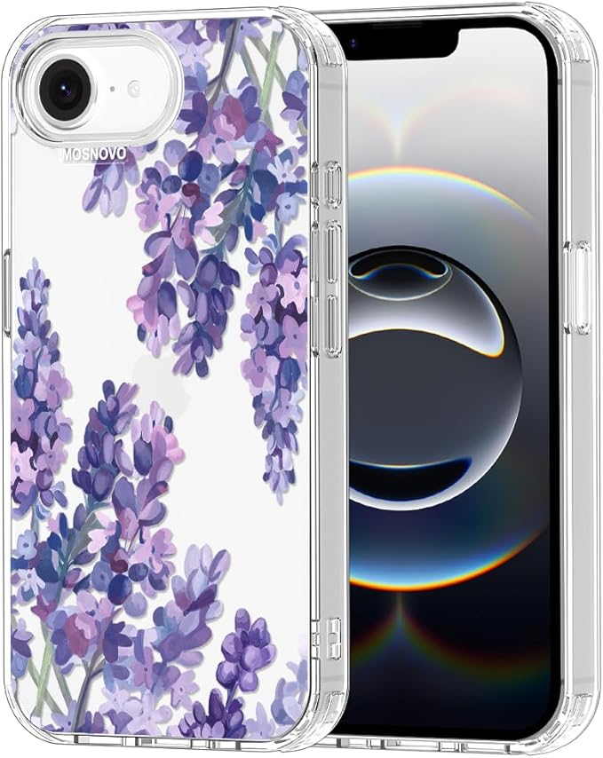 MOSNOVO Case for iPhone 16e, [Buffertech 6.6ft Military-Grade Drop Protection] [Anti Peel Off Tech] Clear TPU Bumper Phone Case Cover Design - Lavender