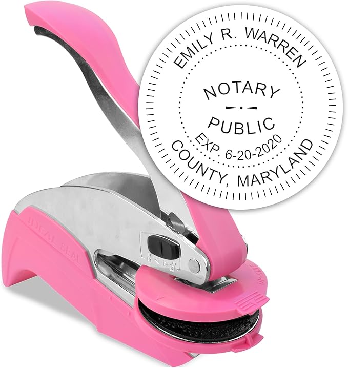 MaxMark Notary Seal Round Pink Embosser for Maryland State - Includes Gold Burst Seal Labels (50 Count)