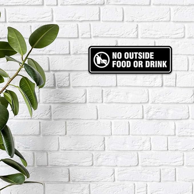 Standard No Outside Food or Drink Door/Wall Sign - Silver - Medium 10 Pack