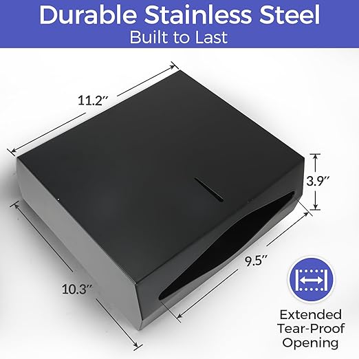 Paper Towel Dispenser Wall Mount, Matte Black Stainless Steel Commercial Paper Towel Holder with Lock, Large Capacity 250 C Fold/300 Multifold Towels