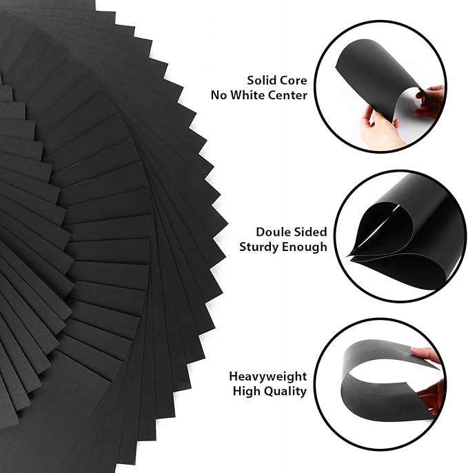 OcePor 200 Sheets Black Cardstock 8.5” x 11”, 92lb/250gsm Black Card Stock, Thick Card Stock Paper, Heavy Cardstock Paper for Printer, Resume, Scrapbooks, Art, Crafts, Business Cards