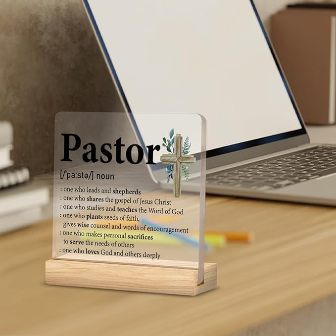 Pastor Definition Clear Desk Decorative Sign - Gift for Preacher, Church Leader - Thank You Home Acrylic Decor