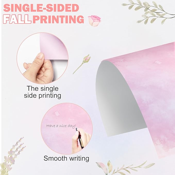 250Pcs Watercolor Stationery Paper and Envelope Set with 100 Letterhead Papers and 50 Envelopes, 10 Design for Letter Writing Invitations Computer Holidays Party Notes, 8.5x11 Inch-Aesthetic