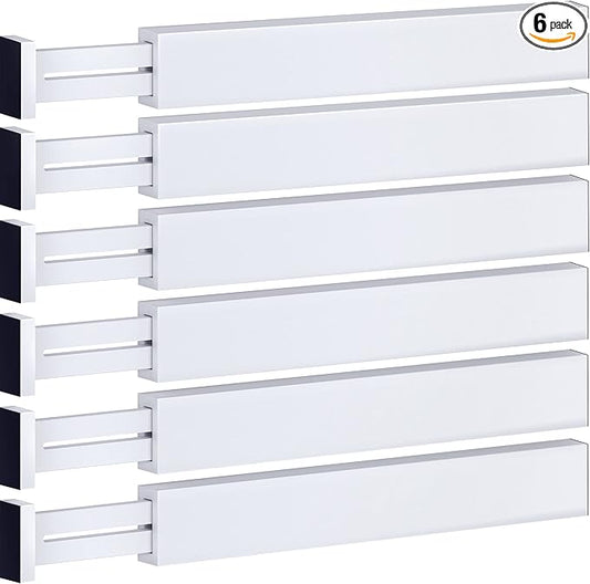 Adjustable Bamboo Drawer Divider Organizers - 6 Pack Large Expandable Drawer Organization Separators for Kitchen Utensils, Dresser, Bedroom, Bathroom, Baby Drawer, Office - 17.5” to 22" (White)