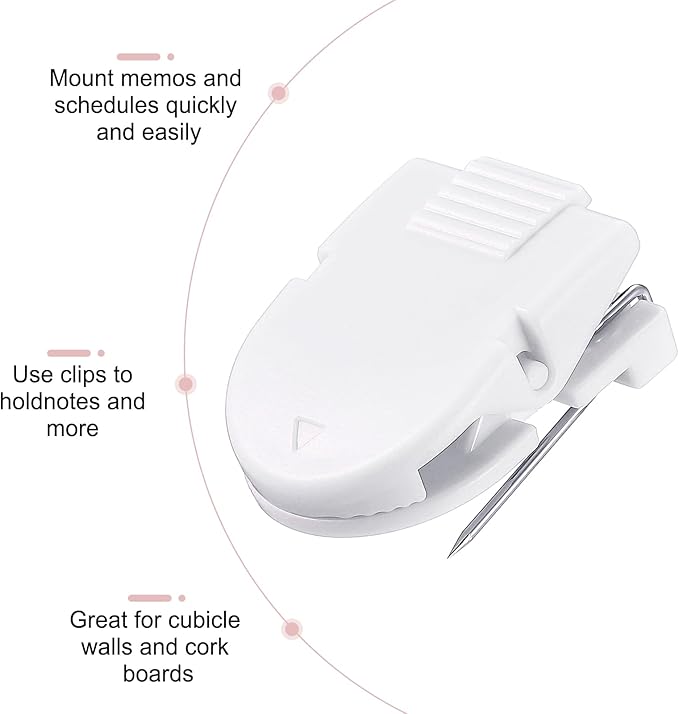 15 Pcs Cubicle Clips Fabric Panel Cubicle Accessories Fabric Partition Panel Wall Clip Office Photos Wall for Notes Memos Standard Size, 40-Sheet Capacity (White)