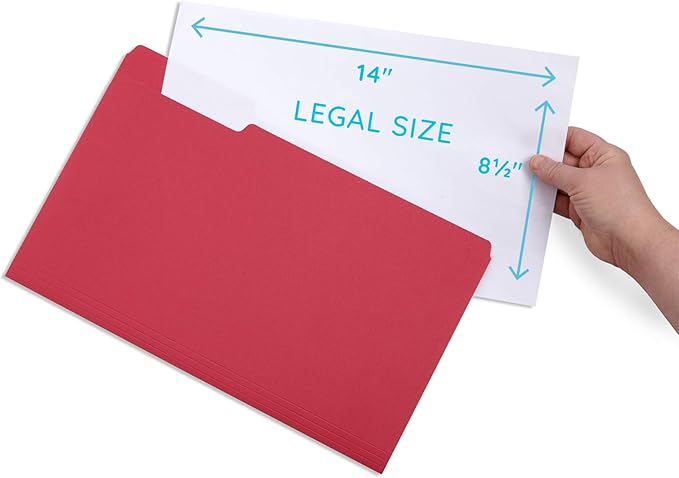 Blue Summit Supplies Red Legal File Folders, 1/3 Cut Tab, Legal Size, Great for Organizing and Easy File Storage, 100 Per Box