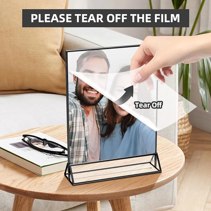 Acrylic Sign Holder 5x7 Display Stand, Clear and Stable Table Plastic Paper Holder, Acrylic Frames for Home Office Shop Photo Frames Exhibition Black (6pcs)