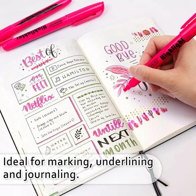 Shuttle Art Highlighters, 30 Pack Highlighters Bright Colors, Pink Colors Chisel Tip Dry-Quickly Non-Toxic Highlighter markers for Adults Kids Highlighting in the Home School Office