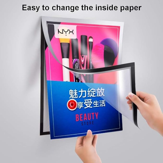 Wall Mount Sign Holder Self Adhesive Magnetic Display Frame Clear Document Frame for Office, Store, School, Home, Wall Picture Frame 2Pack (Gold A5 148×210mm/5.83×8.27inches)