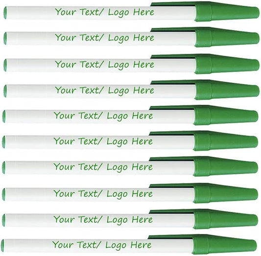Personalized Stick Pens With your Custom Logo or Text-500 Pack Bulk-for Businesses, Parties, and Events, Custom Printed Slim Ballpoint Pens with Cap, Lime Green, Black Ink