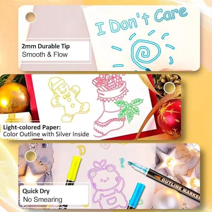 Double Line Super Squiggles Glitter & Metallic Markers, 36 Colors - Self Outline Pens for Doodle Art, Greeting Cards & Crafts