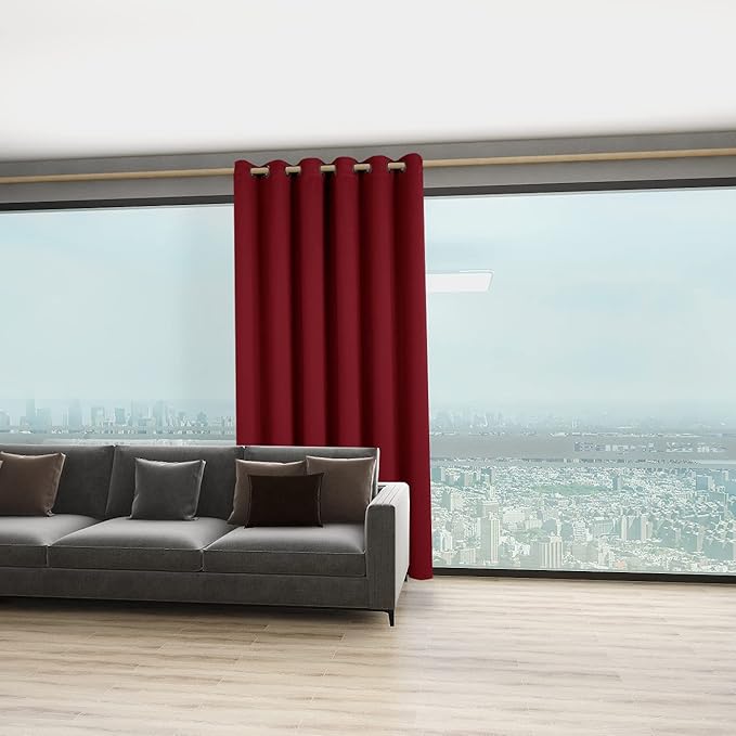 BONZER Wide Room Divider Blackout Curtain Total Privacy Wall Room Darkening Grommet Curtains for Shared Room, 96L x 70W Inch (8L x 5.8W ft), 1 Panel, Red
