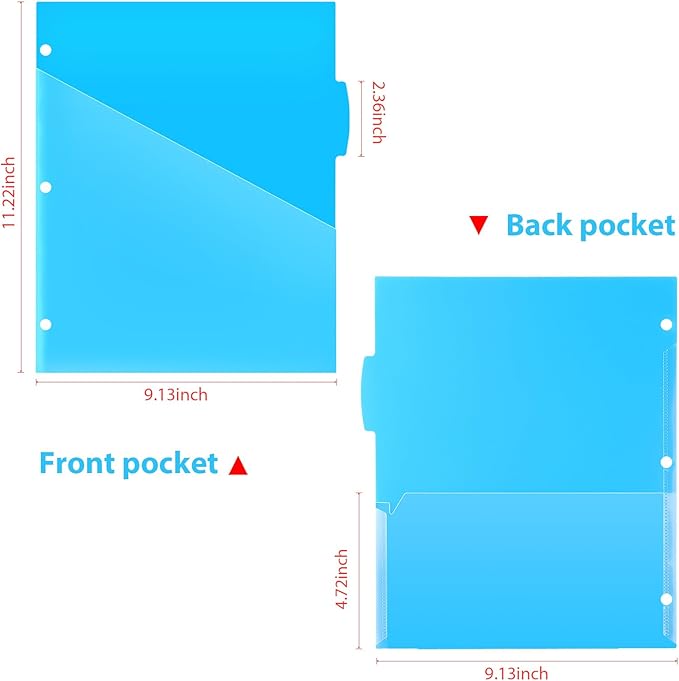 5 Tabs Plastic Dividers with 2 Clear Pockets - 2 Sets, Pocket Dividers for 3-Ring Binders, Multi-Color Binder Dividers, Total 10 Tabs