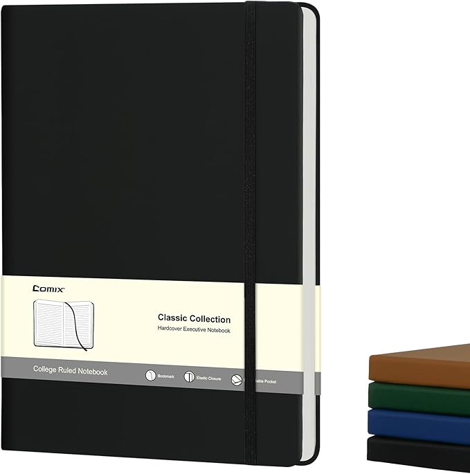 COMIX B5 Lined Journal Notebooks, 240 Pages, 6.9 x 9.8 Inches, Black, Hardcover Journaling Notebooks for Men & Women- Fits for Office, Business, School, Notes Taking & Writing