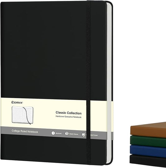 COMIX B5 Lined Journal Notebooks, 240 Pages, 6.9 x 9.8 Inches, Black, Hardcover Journaling Notebooks for Men & Women- Fits for Office, Business, School, Notes Taking & Writing
