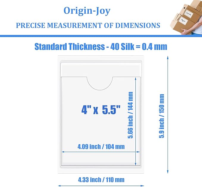 Origin-Joy 25 PCS Self-Adhesive Index Label Pockets, Clear Plastic Peel & Stick Card Holders with Top Open for Loading (4 x 5.5 inch)
