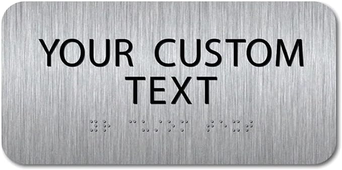 ALPHA DOG ADA SIGNS Custom ADA Compliant Braille Sign, 4"x8" Room Identification Plaque, Tactile Text, Raised Letters, Personalized 2-Line, Indoor/Outdoor, USA-Made (Brushed Stainless)
