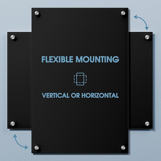 MaxGear Glass White Boards 36x24 Inches, Wall Mounted Magnetic Glass Dry Erase Board Black, Large Frameless Whiteboard with 1 Eraser,3 Markers and 6 Magnets for Office, School, Home