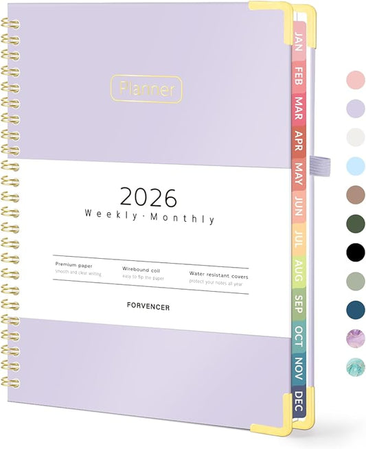Forvencer 2026 Planner, Hardcover Calendar Planner Weekly and Monthly, January 2026 - December 2026, 6" x 8", Spiral Agenda Book with Tabs, Exquisite Daily Journal with Inner Pocket, Organizer Notebook for Office Home School, A5 Size, Purple