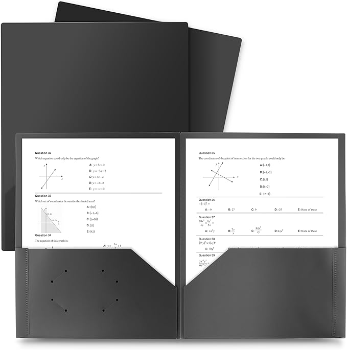 Dunwell Plastic Folders with Pockets (Black, 3 Pack), 2 Pocket Poly Folders for School, Home or Office, Durable Acid-Free Poly, Includes Removable Adhesive Labels