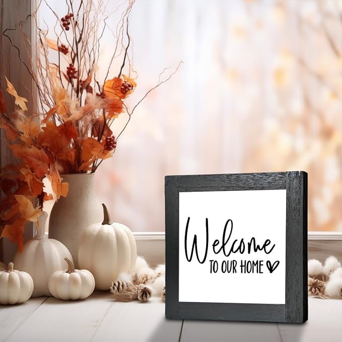 Welcome Sign, Wooden Box Signs for Home Decor, Farmhouse Decor for Entryway, Front Door Decors, Porch Decors, Housewarming Tabletop sign, Welcome To Our Home (C4)