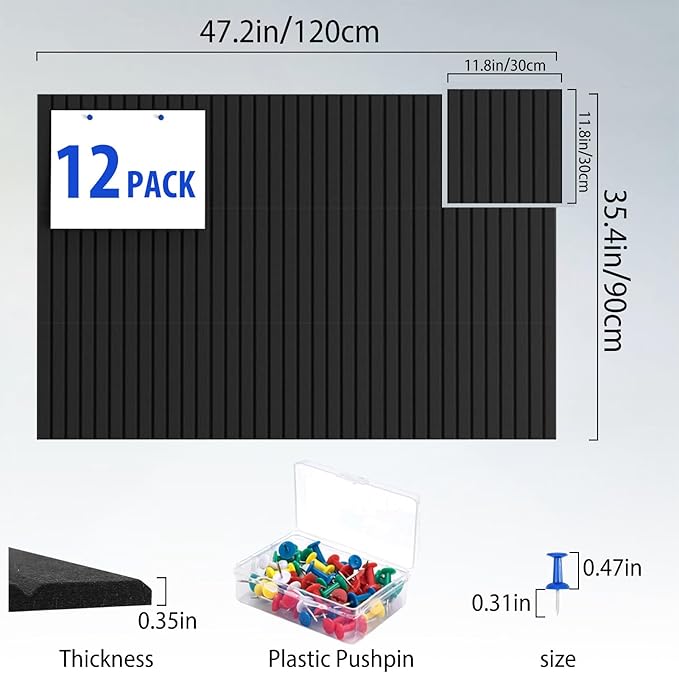 Cork Boards for Walls 48" x 36" Felt Board Alternative, 12 Pack Felt Wall Tiles Bulletin Board, Large Cork Board for Office Pin Board Tack Board Cork Boards