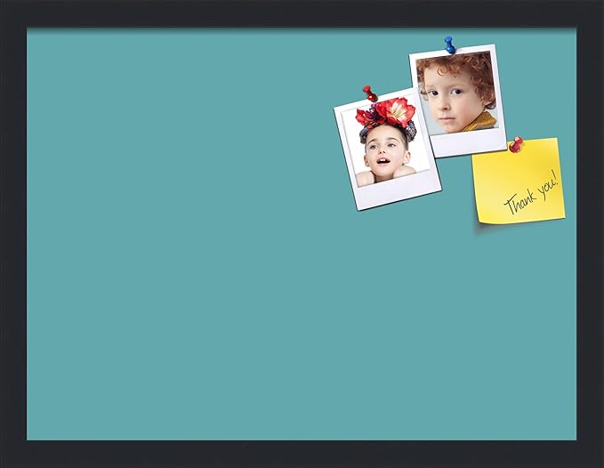 PinPix 20x15 Inch Cork Bulletin Board. This Decorative Framed Pin Board Comes with Aqua Pastel Design and a Satin Black Frame. Ideal for Home Office Decor or Message Board (PinPix-1806)