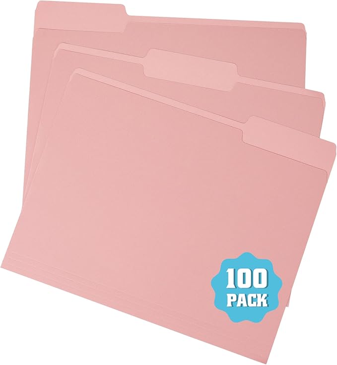 Colorful File Folders with Tabs –Colored File Folders,1/3 Cut Top Tabs,Letter Size,Durable 11pt Paper,Two Tone, Assorted Colors,Bulk 100 Pack(2444U)