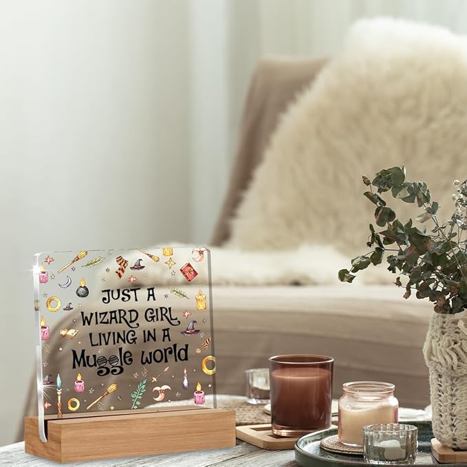 Magic Gifts for Women Besties, Wizard Girl Acrylic Plaque Gift for Friend Female Sister, Magic Wizard Gifts Desk Signs Decor 4 × 4 Inches