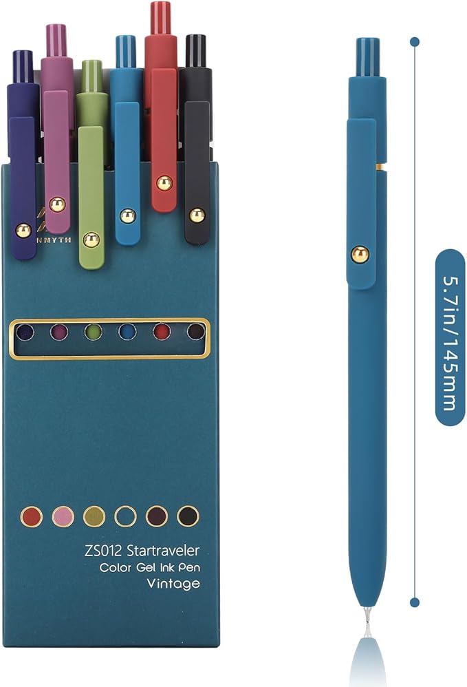 Ddaowanx Colorful Gel Pens, 0.5mm Fine Point Retractable,Multi Colored Pens for Journaling and Sketching,School Supplies,Stuffers for Teens, Gifts for Women (6Pcs-Vintage Colors)