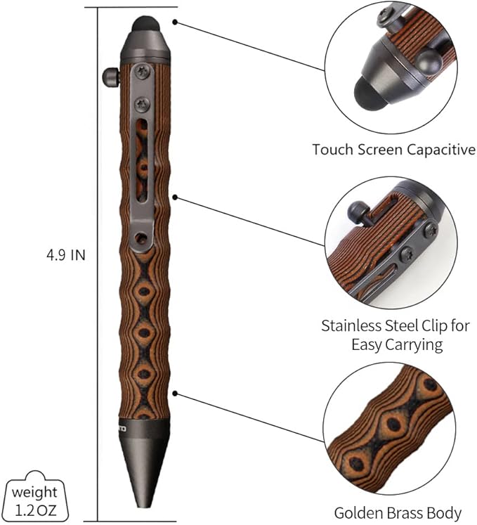 Cool Hand 4.5'' Bolt Action Pens, EDC Ballpoint Ink Refillable, Stylus for Touch Screen, Ergonomic Grip, Hold in Texture with Finger Grooves