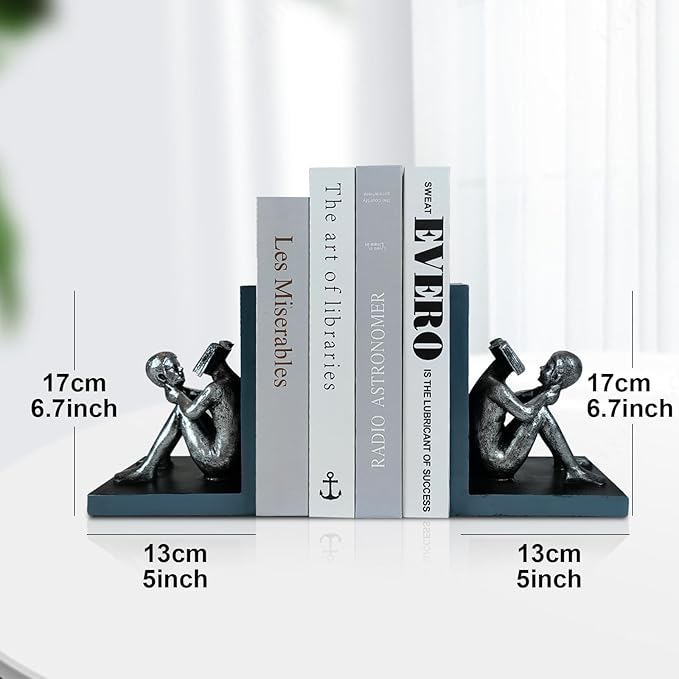 LIFFY Decorative Book Ends,Heavy Duty Non-Skid Book Stoppers for Shelves,Unique Indoor Home Decor Book Holder Ornaments for Living Room,Bedroom