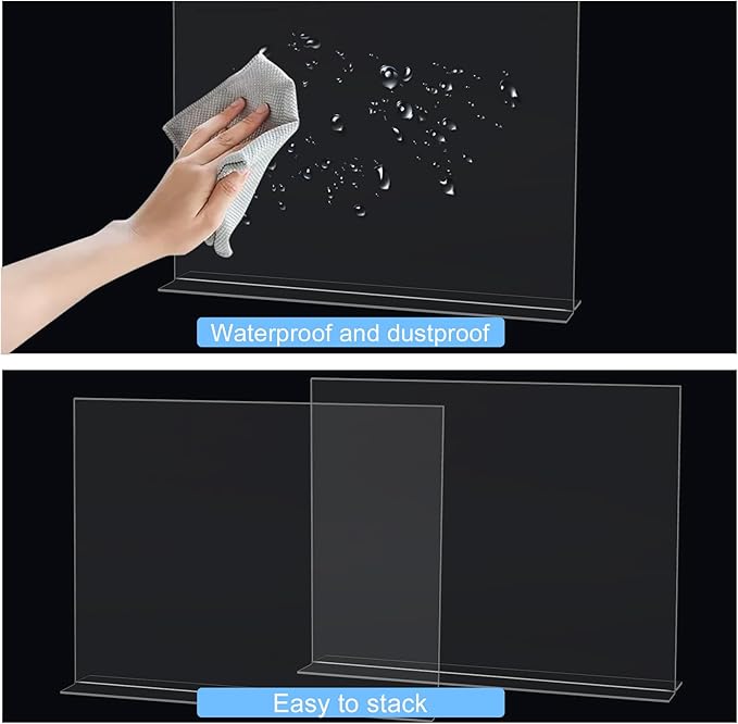 3 Pack Acrylic Sign Holder 8.5x11 Inches,Horizontal T Shape Clear Sign Holder,Double Sided Clear Frames,Plastic Paper Flyer Display Holders,Menu Table Stand for Office,Store,Restaurant