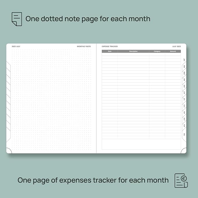 POPRUN Monthly Planner 2025-2026 (Large- 8.5" x 10.5" Soft Cover), 18-Month Calendar Book (Jul.2025-Dec.2026), Calendar Planner with Monthly Tabs & Pocket, 100 GSM Paper - Grey