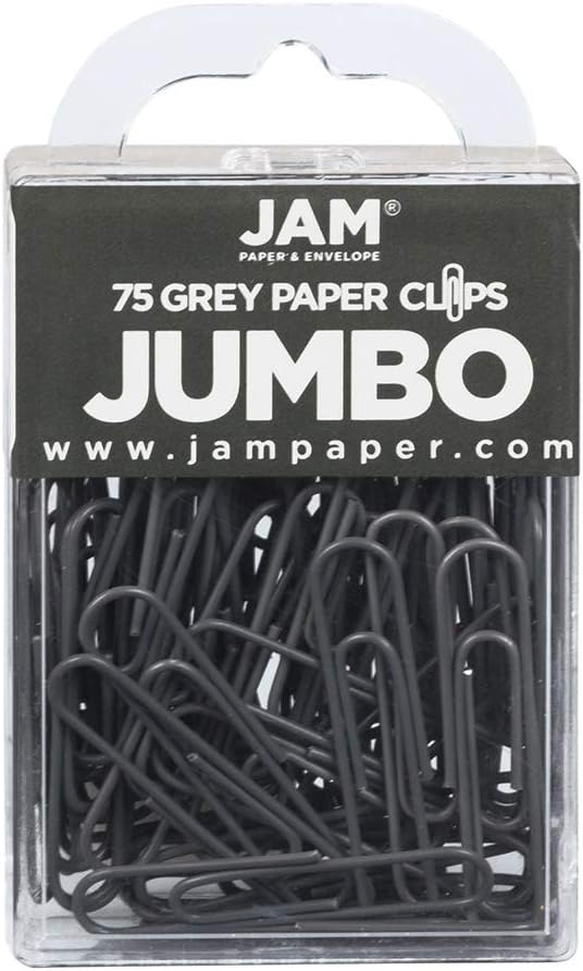 JAM PAPER Colorful Jumbo Paper Clips - Large 2 Inch - Gray Paperclips - 75/Pack