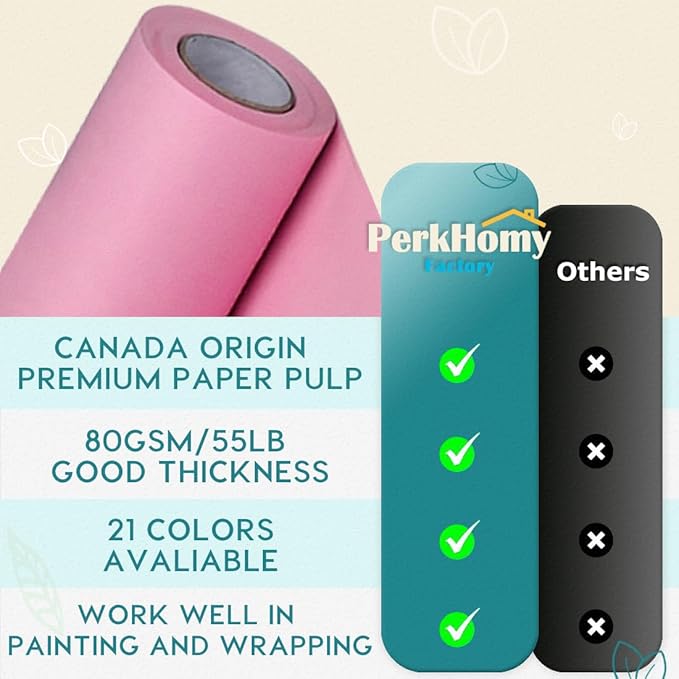 PerkHomy 36" x 2,400" (200') Light Pink Kraft Paper Roll for Craft Bulletin Board Paper Art Table Covering Crafting Gift Wrapping Bouquet Packing Parcel 80GSM 55LB (Light Pink, 36" x 200')