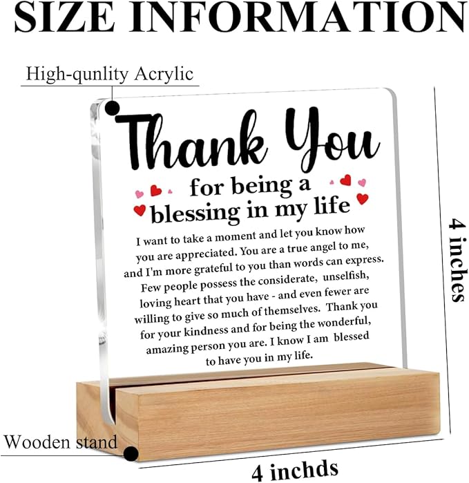 Thank You Gifts for Women, Acrylic Sign, Appreciation Gifts for Coach Trainer Mentor Teacher Coworkers Boss, Acrylic Plaque Desk Decor, Shelf Cubicle Table Decor for Office Home Living Room Decoration