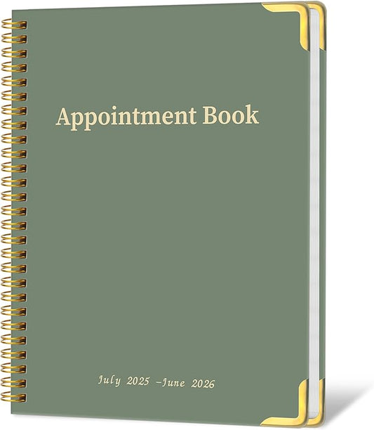 Appointment Book/Planner 2025-2026 - Daily Hourly Schedule Planner from 7am - 10 pm, Weekly & Monthly Hourly Appointment Book Calendar from July 2025 - June 2026, 9" x 11"-Green