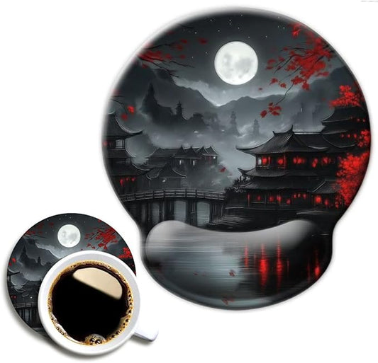 Ergo Comfort Gel Wrist Rest Mouse Pad-Ergonomic Office Mousepad with Wrist Support-Non-Slip, Design Desk Accessories Mat for Home&Game Decor Full Moon