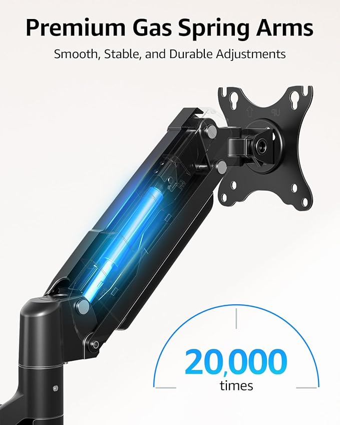 MOUNTUP Dual Monitor Stand for Desk, Gas Spring Monitor Arms for 2 Monitors 32 27 24 22 Inches, Height Adjustable Double Monitor Mount, VESA Mount with C-Clamp & Grommet Base, Holds 4.4-17.6lbs, Black