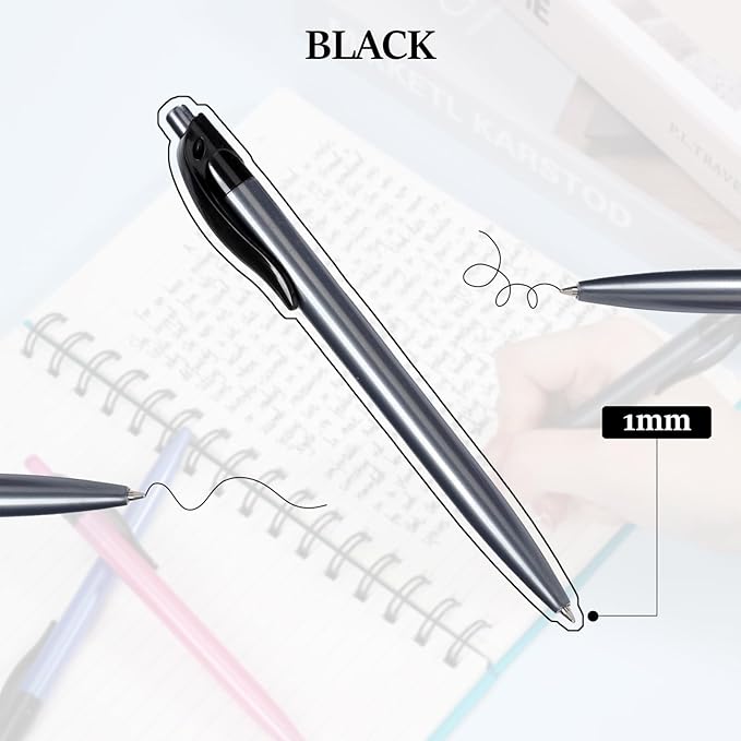 Retractable Black Ballpoint Pen for Smooth Writing 1.0mm Medium Pack of 100, Click pens with Comfort grip, Idea for Journaling, Planner, Note Taking Office School Supplies