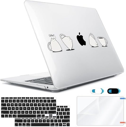for MacBook Air 13 inch Case 2018 2019 2020 2021 2022 Release A2337 M1 A2179 A1932 Retina Display & Touch ID, Plastic Hard Shell Case +Keyboard Cover+Screen Protector+Webcam Cover, Cups