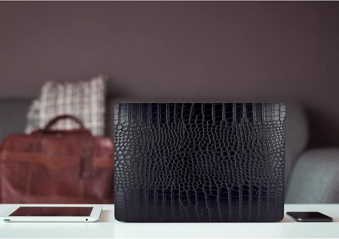 KEROM Compatible with Crocodile MacBook Air 15 inch Case 2025 2024 2023 M4 M3 M2 A3241 A3114 A2941, Crocodile Skin Alligator Skin PU Leather Hardshell & Keyboard Cover for Mac Air 15 inch Case, Black