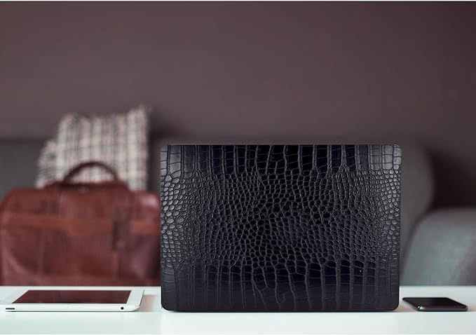 KEROM Compatible with Crocodile MacBook Air 13 inch Case 2021 2020 2019 2018 M1 A2337 A2179 A1932, Textured Elegant Luxury Aligator Skin Snakeskin PU Leather Hard Shell & Keyboard Cover, Black
