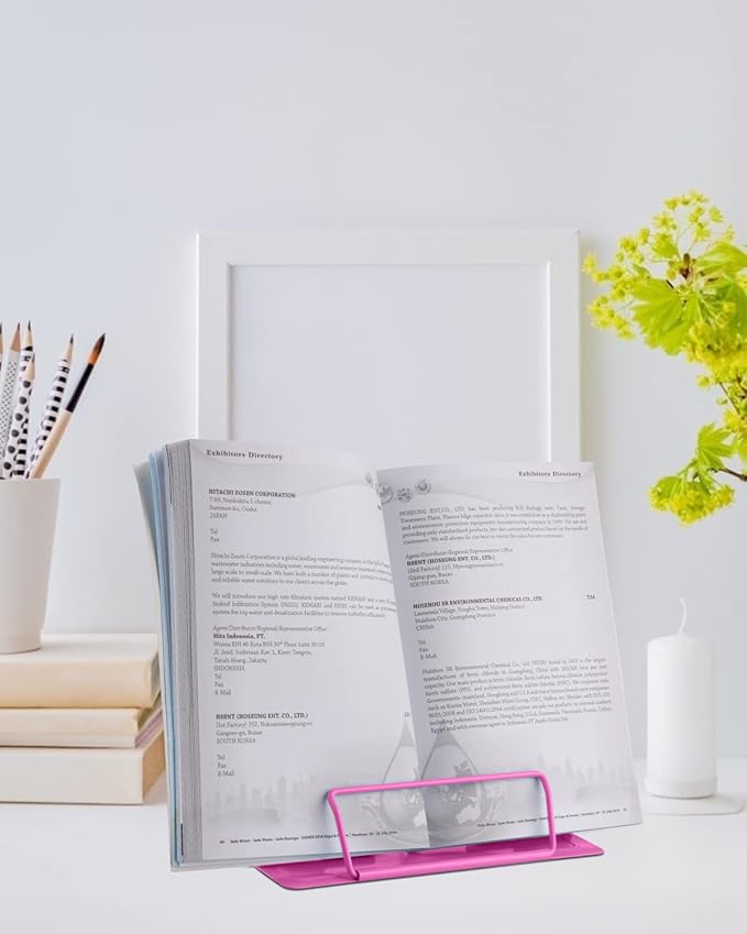 MSDADA Desk Book Stand Metal Reading Rest Book Holder Adjustable Cookbook Documents Holder Bookstands for Recipes Textbooks Tablet Music Books Birthday Gifts for Over 3 Years Old Boys Girls (Rose Red)