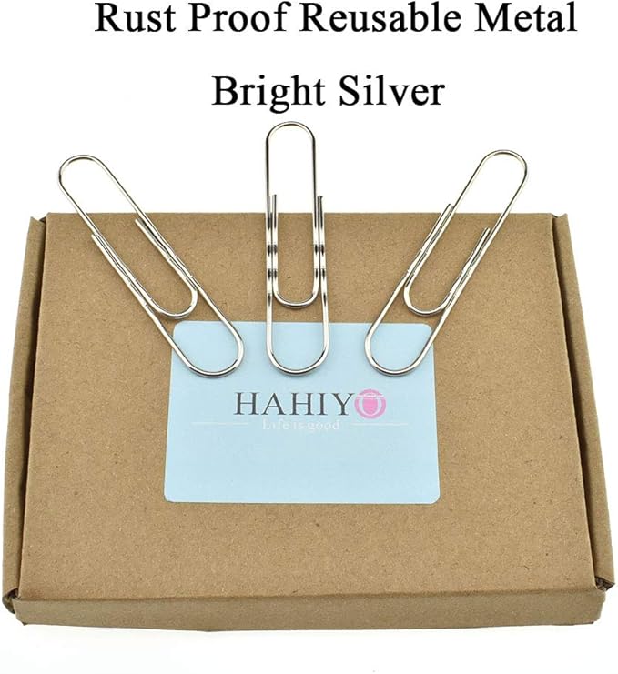 HAHIYO Paperclips Nonskid New Upgrade No Paper Scratch Large 3” Length Paper Clips with Curve Non Skid Heavy Duty Tight Grip Thick Rust Proof Reusable Metal Bright Silver for Home Office 30 Pack