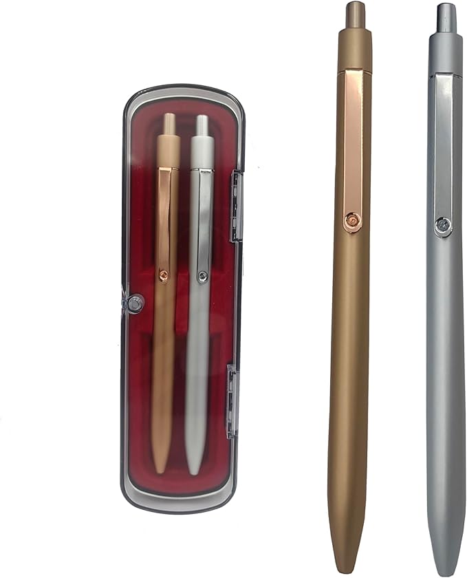 Pens 0.5MM Retractable Metal Gel Pen, Rose gold and silver gray fancy pen Premium Metal Barrel nice pens Smooth Writing Archival Ink Leak-Proof, Ideal office Gift Set,sisters, lovers - 2 Pens.